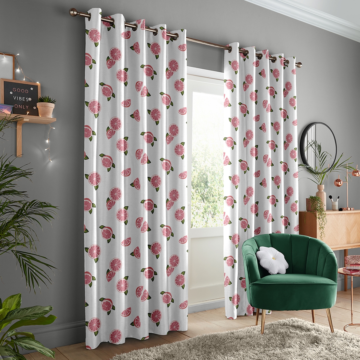 Product photograph of Skinny Dip Grapefruit Pink Curtain from Choice Furniture Superstore.